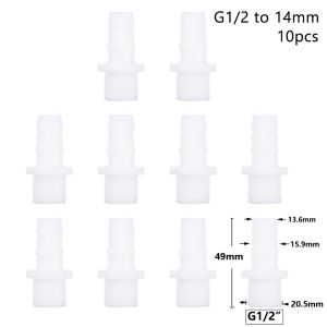 LIVELYN 1/10Pcs Phụ kiện đường ống Đầu nối ống 4/6/8/10/12/14/16/18/20mm Hệ thống tưới nhỏ giọt 1/2 inch chủ đề để barb  Nhựa Khớp nối ống