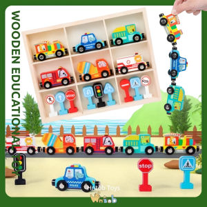 Hntob 28.8*22cm Wooden 16pcs Magnetic Train Toys Diy Traffic Recognition Early Educational Toy