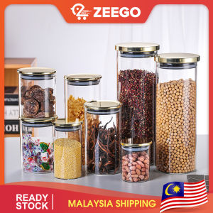 ZEEGO Kitchen Food Storage Jar Pasta Flour Storage Glass Bottle with Stainless Steel Cover Golden Home Fresh-keeping Box