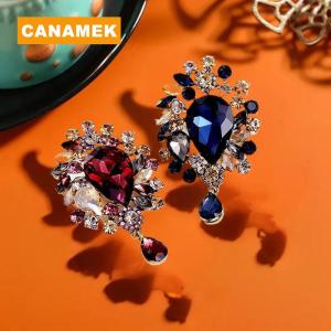【CANAMEK】 Fashion Retro Luxury Crystal Water Droplet Pendant Brooches For Women Clothing Coat Jewelry Accessries Gifts