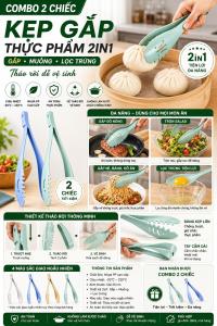 Kẹp Gắp Thực Phẩm 2in1 1 Cái Cho Gian Bếp Nhà | Gắp Rau Củ Trộn Salad Thìa Múc Tháo Rời Có Lỗ Treo