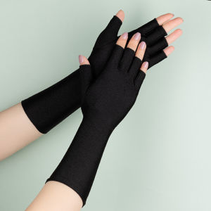 Ice Silk UV Protection Breathable Arm Sleeve Handsock Cotton Cycling Motor Bike Fishing Sarung Tangan Women Long Glove Ride Pemanas Lengan tahanuv Finger Microfiber Outdoor Sports Safety Adventure 冰袖防晒手套