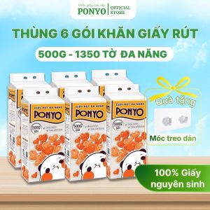 Thùng 6 Gói Khăn Giấy Rút Đa Năng Treo Tường Ponyo 500g - Tặng Kèm 6 Móc Treo Tiện Lợi