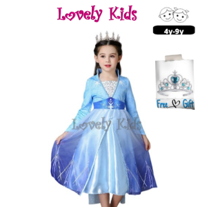 🔥HOT🔥[READY STOCK] 3y-9y Kids Princess Elsa Frozen Dress Costume Cosplay Birthday Party Performance Printed Dress