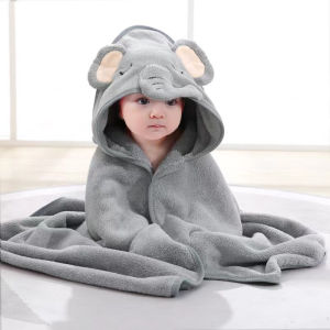 Baby Hooded Bath Towel Animal Cartoon Bathrobe Soft Coral Fleece Swaddle Wrap Blanket for Infants