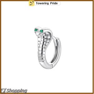 [Towering Pride] Fashion Punk Gothic Copper Zircon Green Eye Snake Earrings For Men Women Hip Hop Personality Cool Cobras Hoop Earrings Jewelry