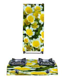 Sticker Set 2 Pcs Kulkas 1 Pintu+Kompor Motif Bunga Kuning  COD ) FlyStarStore