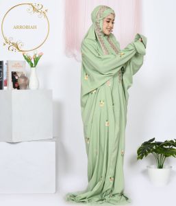 Mukena Premium Bordir Bunga Matahari Katun Mikro Jumbo | Mukena Terusan Santri Elegan