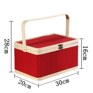 Bamboo Woven Two-Layer Mooncake Gift High-End Handheld Basket Packaging Empty Group Purchase Customization Gift Giving