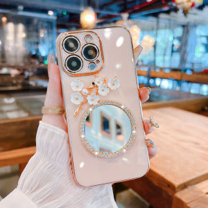 [Có gương] Kisscase cho iPhone 15 Pro Max/iphone15 Plus /14 Pro Max iPhone 13/13 Pro/13 Pro Max iPhone 12 Pro iPhone 11 Pro Max/11 11 Pro miếng dán hoa hồng Rhinestone điện thoại tráng gương trường hợp