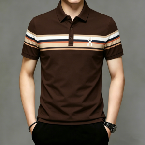 Business Shirt Polo Shirts for Men Striped Formal Breathable Quick Dry Short Sleeve Tops Outdoor Mens Clothing Summer Polo Shirt