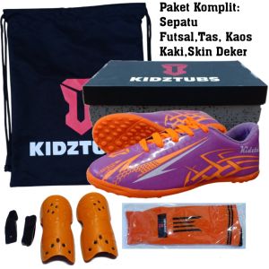 KIDZTUBS Sepatu Futsal Anak Paket Komplit Sepatu Futsal Tas Skin Deker Kaos Kaki Usia 6-10 Tahun Size 28 29 30 31 32 33 34 35 36 37 KDZ1655011625