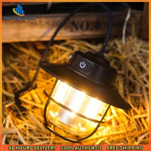 Vktech LED Hanging Lantern Vintage 200LM Portable Camping Light Stepless Dimming Type-C USB Rechargeable for Outdoor Adventure