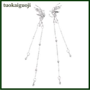 tuokaiguoji 1 Cặp Đôi Đôi Đôi Đôi Cánh Thiên Thần Chất Lỏng Kim Loại Bướm Tassel Tai Cuff Không Xỏ Khuyên Tai Hợp Thời Trang Punk Thiết Kế Nữ Dài Tai Clip Đồ Trang Sức