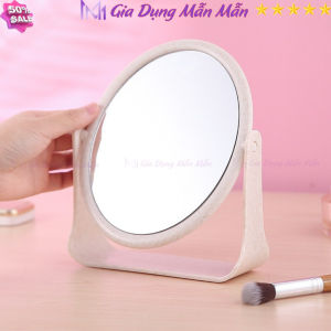 SKU102 - Gương trang điểm để bàn gương soi di động dòng thấp hai mặt xoay 360 độ chất liệu nhựa lúa mạch