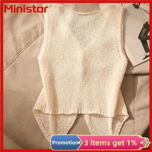Ministar Summer Women Fashion Solid Color Chic Buttons V-neck Sleeveless Knitted Camisole