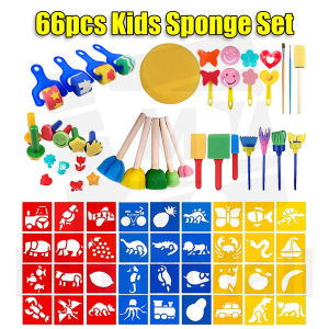 66 pcs Kids Sponge Painting Set Educational Arts and Crafts Set Gift Idea DIY Washable Sponge Paint Brush Set for Children