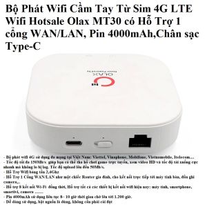 Bộ Phát Sóng Wifi 4G OLAX MT30 Hàng Cao Cấp Lắp - Thiết Bị Hỗ Trợ Cổng Lan/Wan Cho Máy Tính Sóng Cực Khoẻ - Kết Nối Wifi Cho Nhiều Máy Sử Dụng Cùng Lúc - Siêu Tiện Lợi