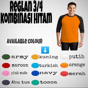 3S-Tshirt - Kaos polos atasan Raglan warna lengan hitam 3/4 | Kaos polos pria wanita Reglan