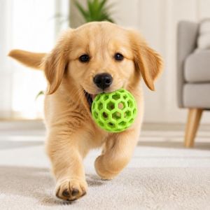 OUTOPEN Interactive Dog Sound Ball Colorful Rubber Dog Chew Toy Chew Resistant Honeycomb Design Squeaky Dog Toy Outdoor Throwing