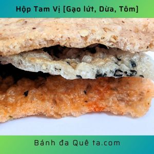 BÁNH ĐA QUÊ TA Nướng sẵn - 3 vị: Dừa Gạo lứt Tôm (Đóng gói chân không - Hộp 6 bánh)