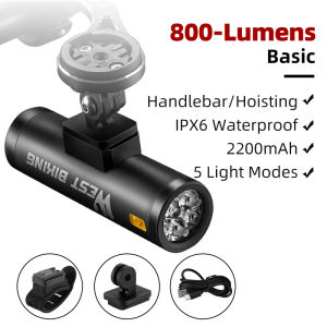 WEST BIKING 800/1000 Lumens Front Bicycle Light MTB Road Bike Handlebar/Hoisting Flashlight Lamp 2200/5000mAh Type-C Rechargeable Waterproof Cycling Headlight
