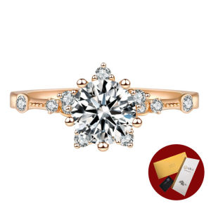 Diamcity (Free Gra Certificate) Mawar Emas 1 Karat Moissanite Cincin Terbuka Antik Pt950 Platinum