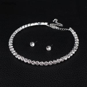 【ZP】 Flash Sale Cute 4Pcs set Women Jewelry Set For Women Charm Necklace Bracelet Stud Earring White Zircon Chain Necklace