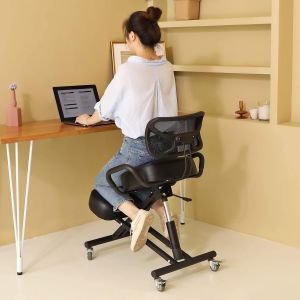 Kneeling Chair with Back Support | Ergonomic Office Chair for Home or Office Desk | Adjustable Posture-Improving Desk Chair with Wheels and Thick Cushions Black