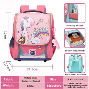 Childrens School Bag，Fashion Backpack Primary School Students Cartoon Unicorn Color Printing Schoolbag Childrens with Zipper Schoolbag is Scratch-Resistant and Wear-Resistant Waterproof