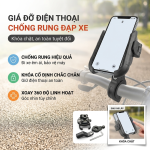 Giá Đỡ Điện Thoại Xe Máy 2 Trong 1 Chống Rung Bằng Hợp Kim Nhôm Xoay 360 Độ