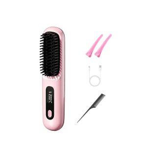 HusayTech Portable Wireless Hair Straightener Comb for On-the-Go Styling 800M Negative Ions 4 Temp