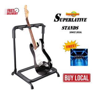 Guitar Stand Foldable Multi Holder Rack Up to 3 Guitars Black Color Padded Foam