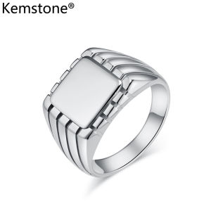 Kemstone Stainless Steel Seal Square Glossy Black Silver Gold Plated Mens Ring Jewelry Gift