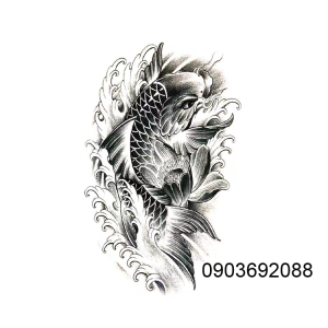 Hình Xăm Tạm Thời - Tattoo Cá Chép Đẹp AQ-H031 15x21cm