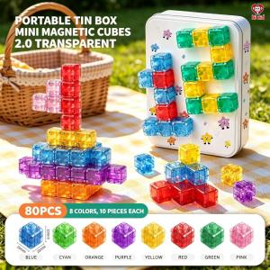 [SG Seller]Kids Magnetic Building Cubes Set Portable Travel Magnet Blocks Transparent Color Puzzle Game Toy for Early Learning