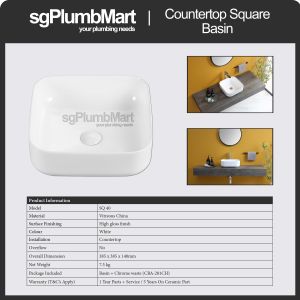 Rubine x sgPlumbMart  SQ 40  Countertop Ceramic Basin 385x385x140mm Toilet Bathroom Basin Table Top Basin