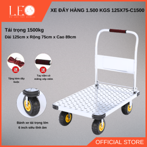 Xe Đẩy Hàng LEO 125x75 – Tải Trọng 1500kg – Bánh Xe TPR Cao Su – Gập Gọn – Khung Thép Cực Đại