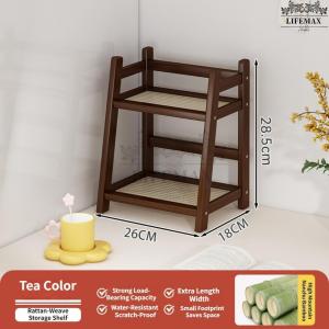[SG Seller] Natural Bamboo Double Layer Kitchen Storage Shelf Countertop Seasoning Sundries Organizer