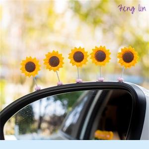 🔥🔥🔥fenglin 5PCS Bag Cute Shaking Head Sunflower Car Ornament Bicycle Decoration Flower Ornaments Automotive Interior Decoration Accessories