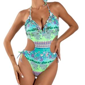 ชุดว่ายน้ำสตรีแบบตัดชุดว่ายน้ำออกได้ชุดว่ายน้ำผู้หญิงพิมพ์ลายดอกไม้ชุดว่ายน้ำเปลือยหลัง1ชิ้นสำหรับใส่ลงชายหาด