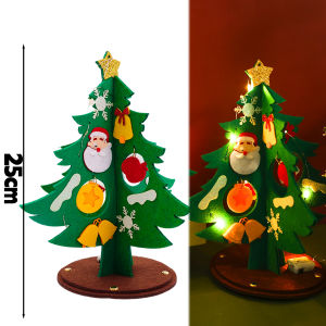 4Pcs Mini Felt Christmas Tree Kit with Colorful Fairy Light DIY Handmade Christmas Tree Desktop Decoration DIY Craft Supplies
