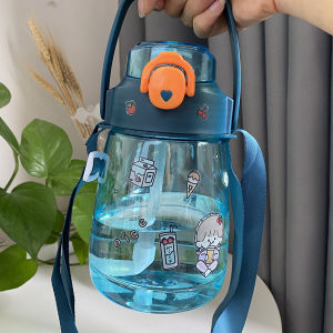 【1-3Days Delivery】1100ML Large Portable Water Bottle with Pop-up Straw Handle Cup with Crossbody Strap BPA Free