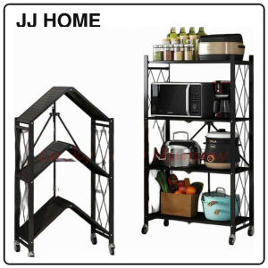 【JJ HOME】Foldable Storage Rack Adjustable Steel Shelf Cabinet with Wheels