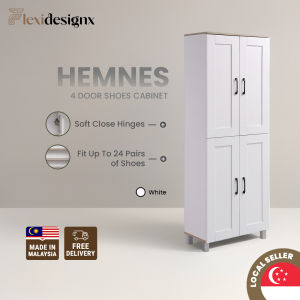 Flexidesignx 4 Door Shoe Cabinet – Soft Close 8 Tier Shelf Fit 24 Pairs Shoe Black Handle HEMNES