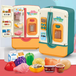 Kids Mini Electric Double Door Refrigerator Simulated Play Pretend Make Food Kitchen Cook Role Toys Boys Girls Gift Accessories
