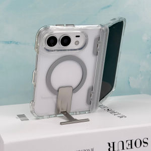 For iPhone Duo Fold Case Transparent Invisible metal bracket Protective Back Cover MagSafe Wireless Charging Phone Shell Funda