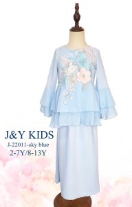 Baju Hari Raya J&Y Peplum Baju Raya Design Kurung Baby Blue Pink Mint Purple Kanak Kanak-Kanak Budak Perempuan