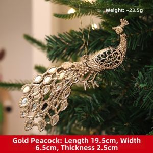 QINJUE Electroplated Christmas Tree Pendant Bells Deer Snowflakes Gold Snowman Xmas Tree Ornament Plastic Hanging Ornaments Home Decor