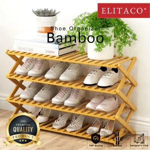 ELITACO Natural Bamboo Shoe Rack Organizer Shoes Multi Tier Purpose Organiser MultiFoldable Storage Shelf 3 4 5 Level Tier Rak Kasut